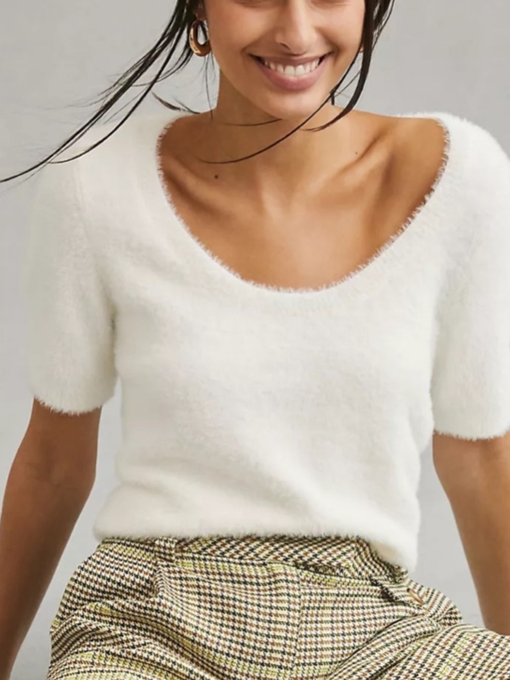 Anthropologie Maeve Scoop Neck Eyelash Sweater Tee Size Medium M White Spring